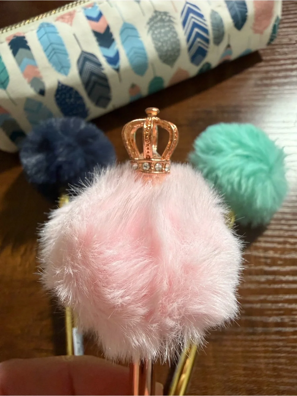 Fuzzy Pom-Pom Pen Set with Carpe Diem Feathers Pen/Pencil Pouch